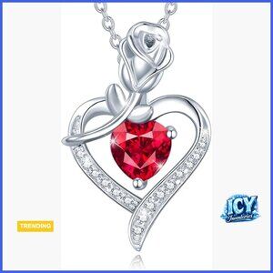 Sterling Silver Ruby Heart Pendant Necklace with White Gold Plating